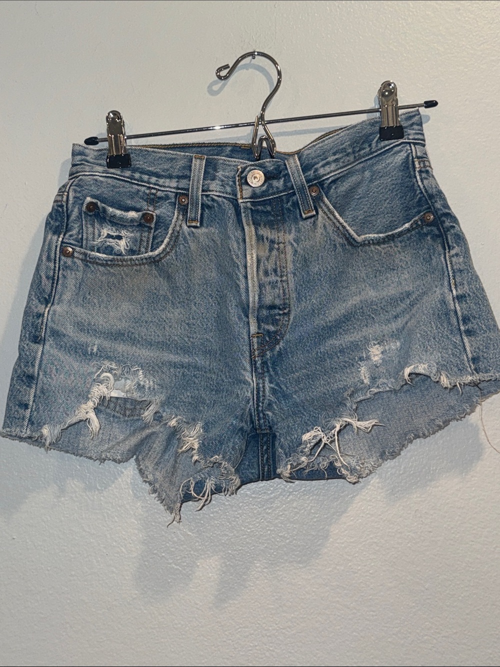 Levi's Light Blue Distressed Cutoff Denim Shorts